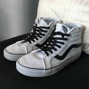 White and Black Hightop Vans Sneakers